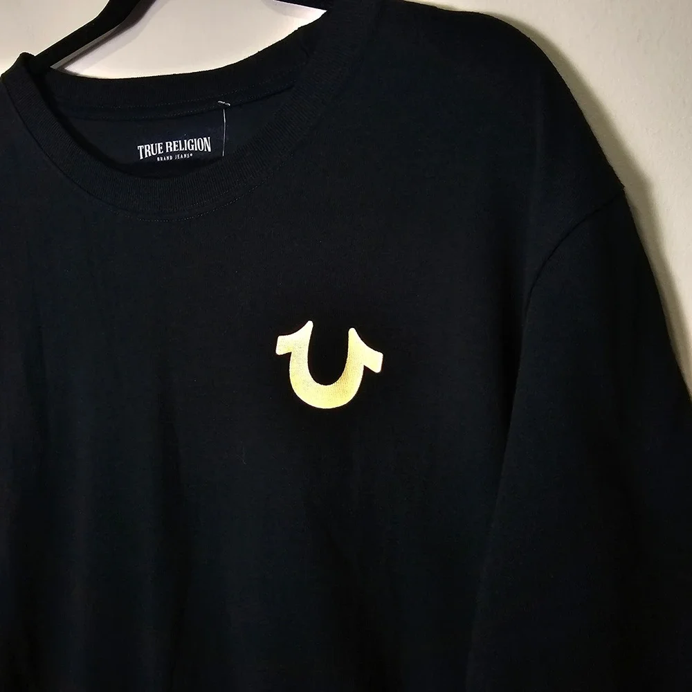 NWT True Religion XL Heavy Stamp Foil‎ Tee Black Gold Buddha T Shirt Graphic Tee
